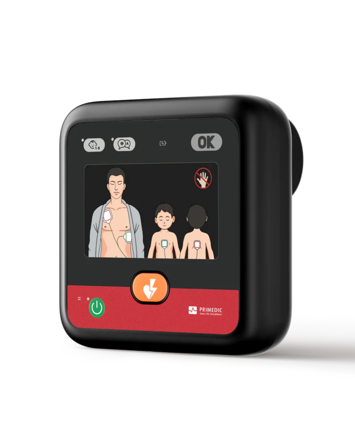 PRIMEDIC HeartSave myPAD AED Trainer with screen showing training prompts