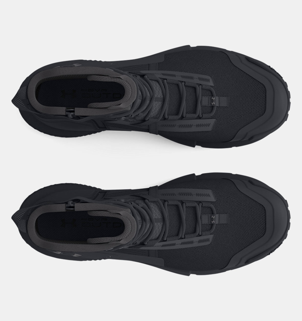 Black high-top tactical boots on a white background