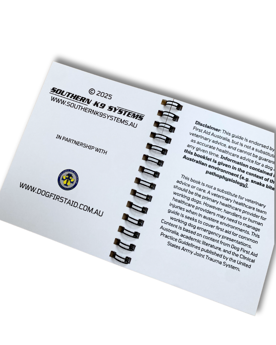 Open dog first aid book inside cover.