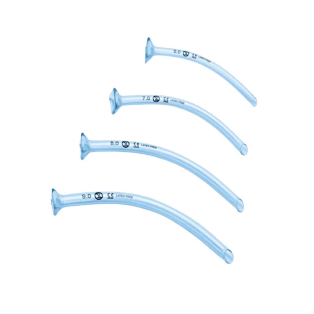 4 sizes of Nasopharyngeal airways arranged in ascending order