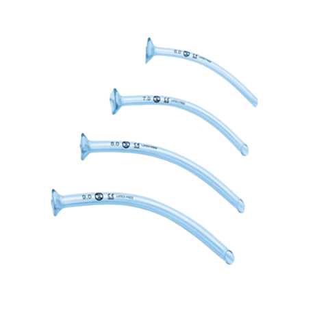 4 sizes of Nasopharyngeal airways arranged in ascending order