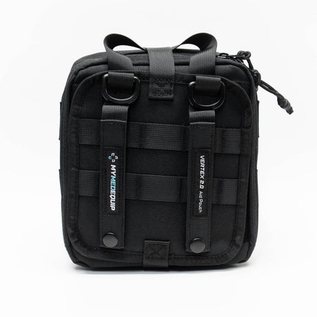 Medium Tan Brown coloured Vertex 2.0 Aid Pouch first aid kit pouch with laser cut molle and tear away rear panel on white background. Rear view