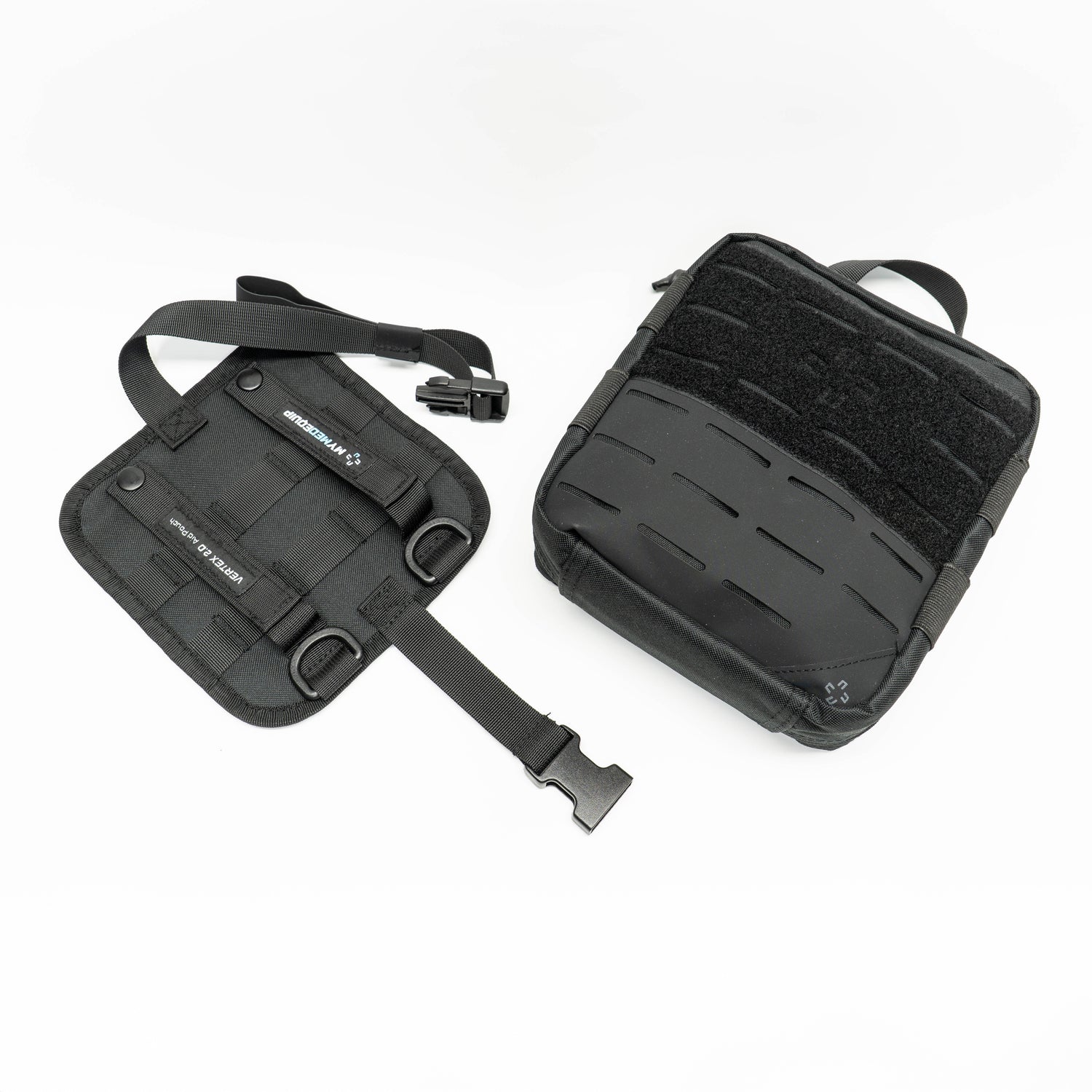 Medium Black coloured Vertex 2.0 Aid Pouch first aid kit pouch with laser cut molle and tear away rear panel on detached white background.