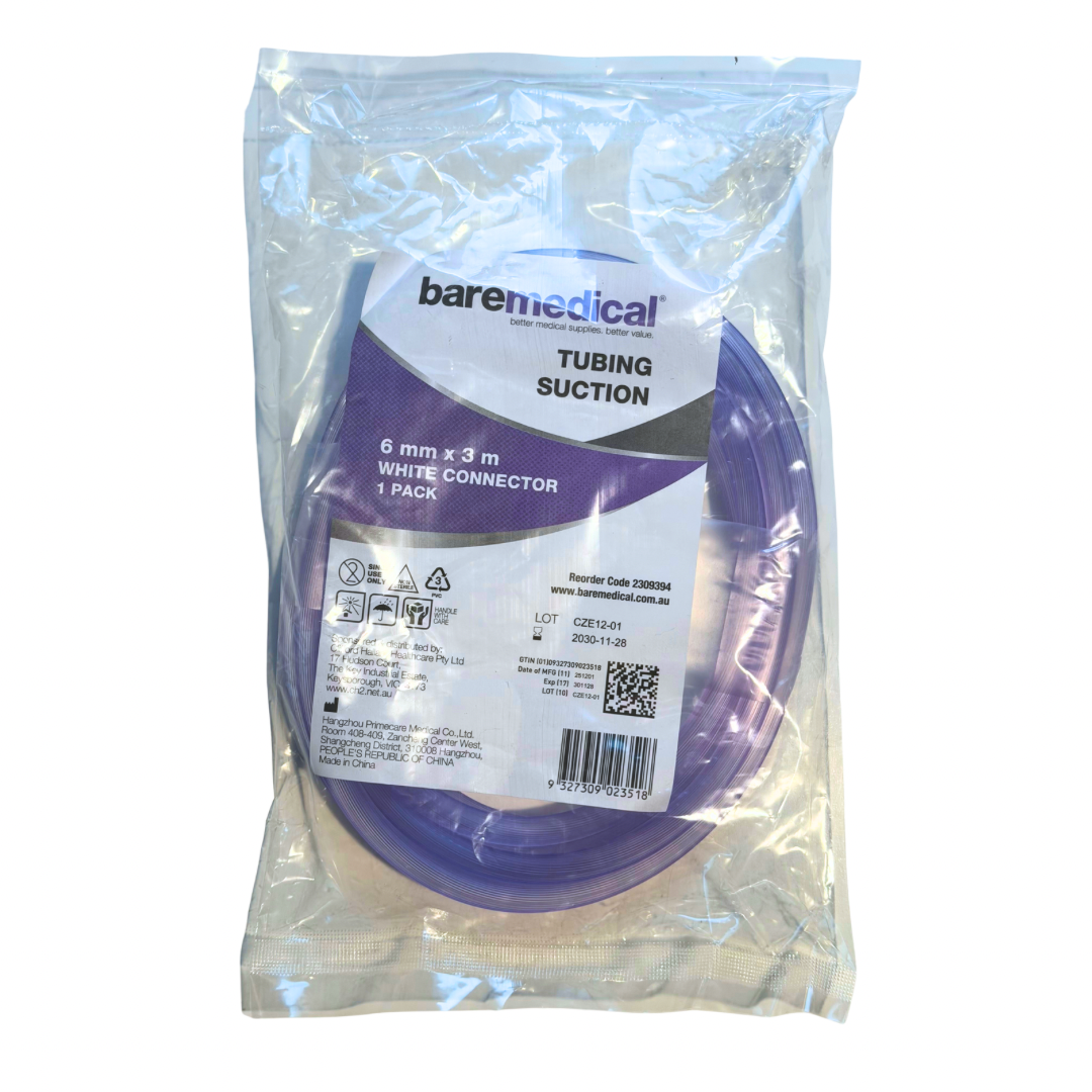 Bare Medical Suction Tubing 6mm x 3m - White Connector (Single Pack)