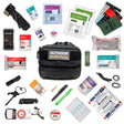 Large Black Tactical Survival Kit with Trauma & Survival Equipment Laid Out Around