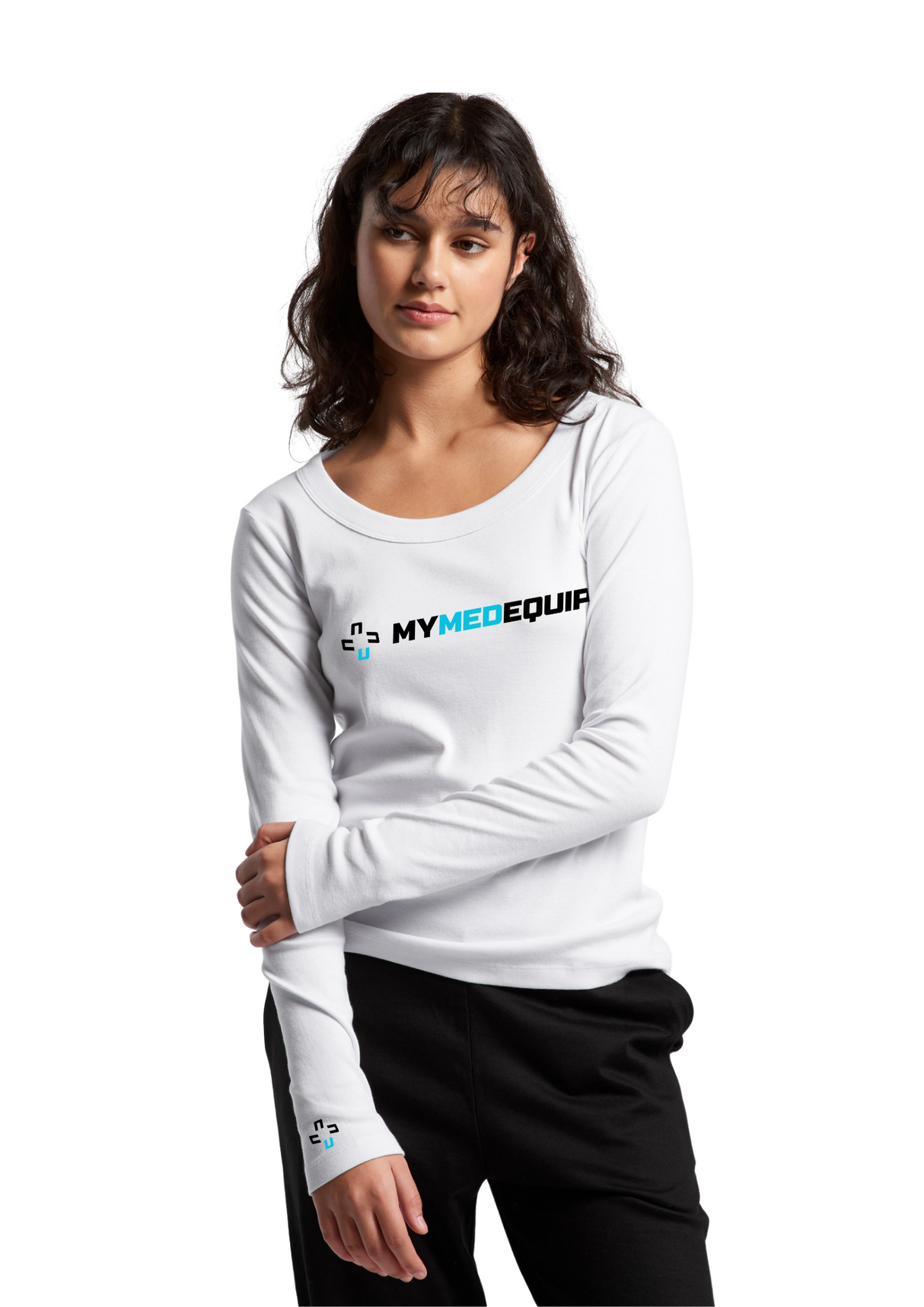 MyMedEquip Women's LS Slim-fit 100% Organic Cotton UnderScrubs Tee With Logo