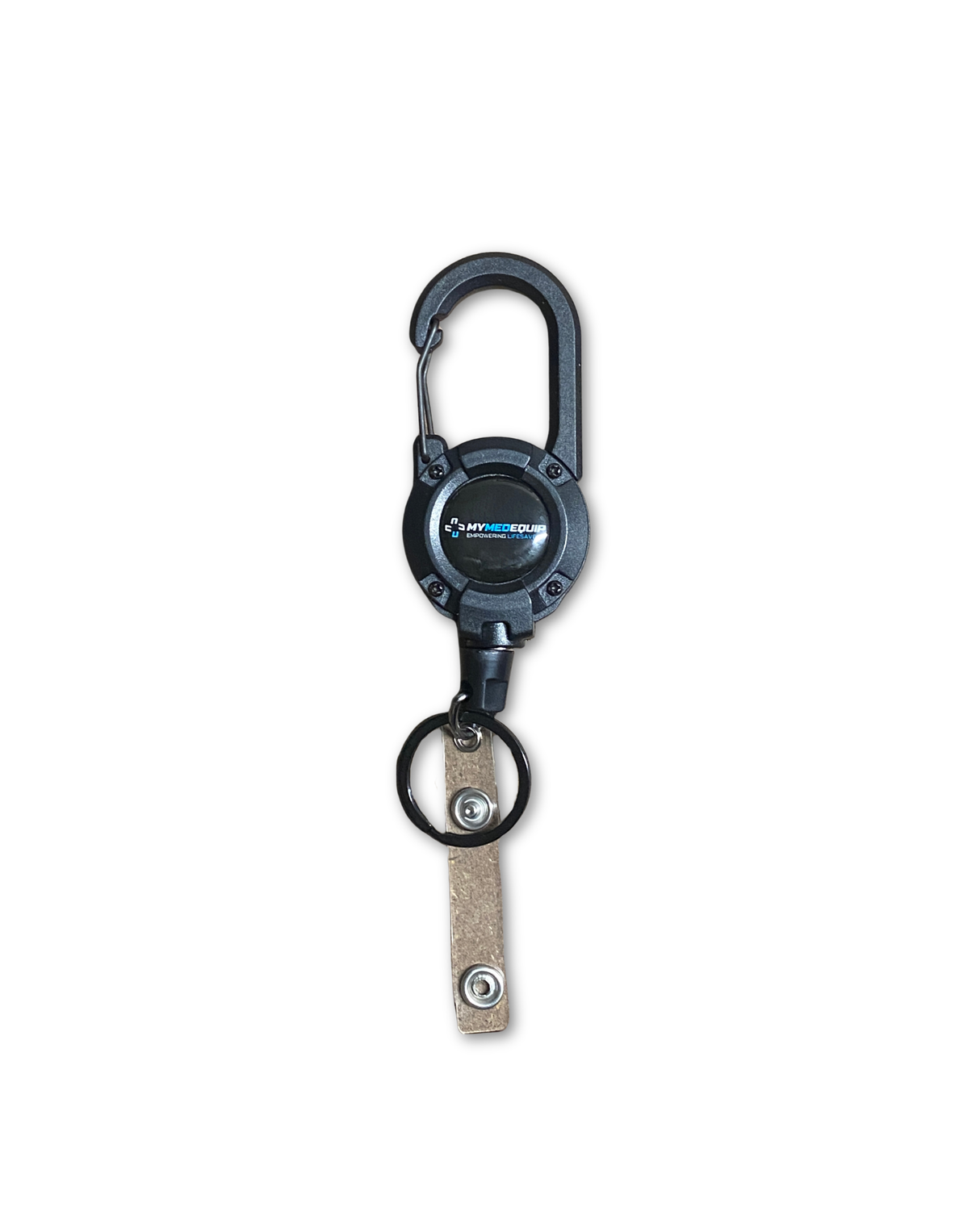 Carabiner badge reel with 62cm retractable metal cable and ID card attachment