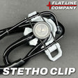 STETHO-CLIP stethoscope holder clipped to a belt with stethoscope secured