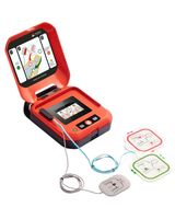 PRIMEDIC HeartSave Y-Screen AED defibrillator with connected electrode pads