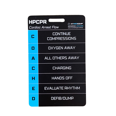 Pocket-sized cardiac arrest ECG reference card held for scale