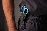 XShear 6" Mini Trauma Shears secured in holster, rear belt clip view