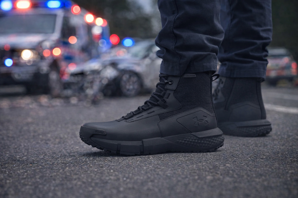 Under Armour Charged Valsetz tactical boots shown as a pair in black