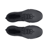 Pair of black high-top Under Armour sneakers on a white background