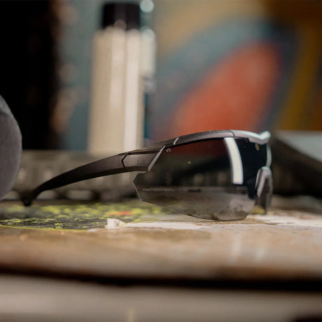 Macro image of polarised ballistic glasses