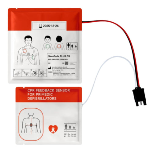 Primedic HeartSave myPAD AED electrodes pack with integrated CPR feedback sensor