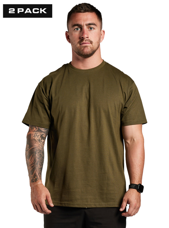 TacSource 100% Cotton Loose Fit Undergear Tee - 2 X Pack - Olive